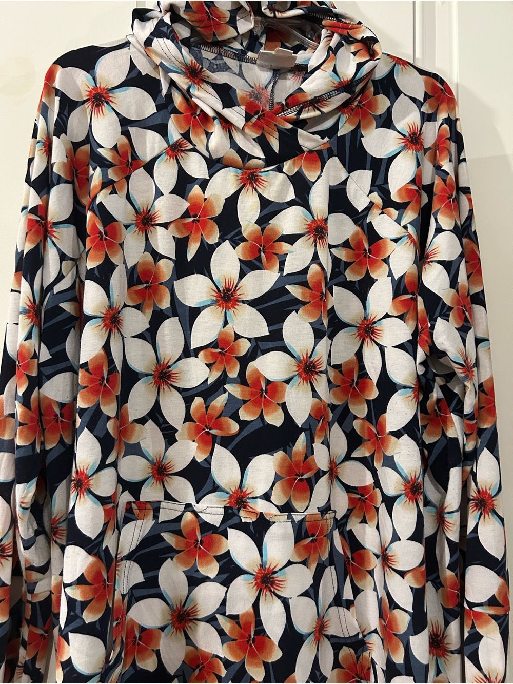 LuLaRoe Navy Pullover with Orange, White & Light Blue Floral Print